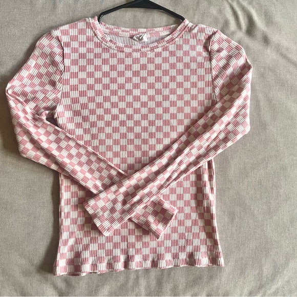 ZARA Pink and White Checkered Long Sleeve Top - Picture 1 of 6